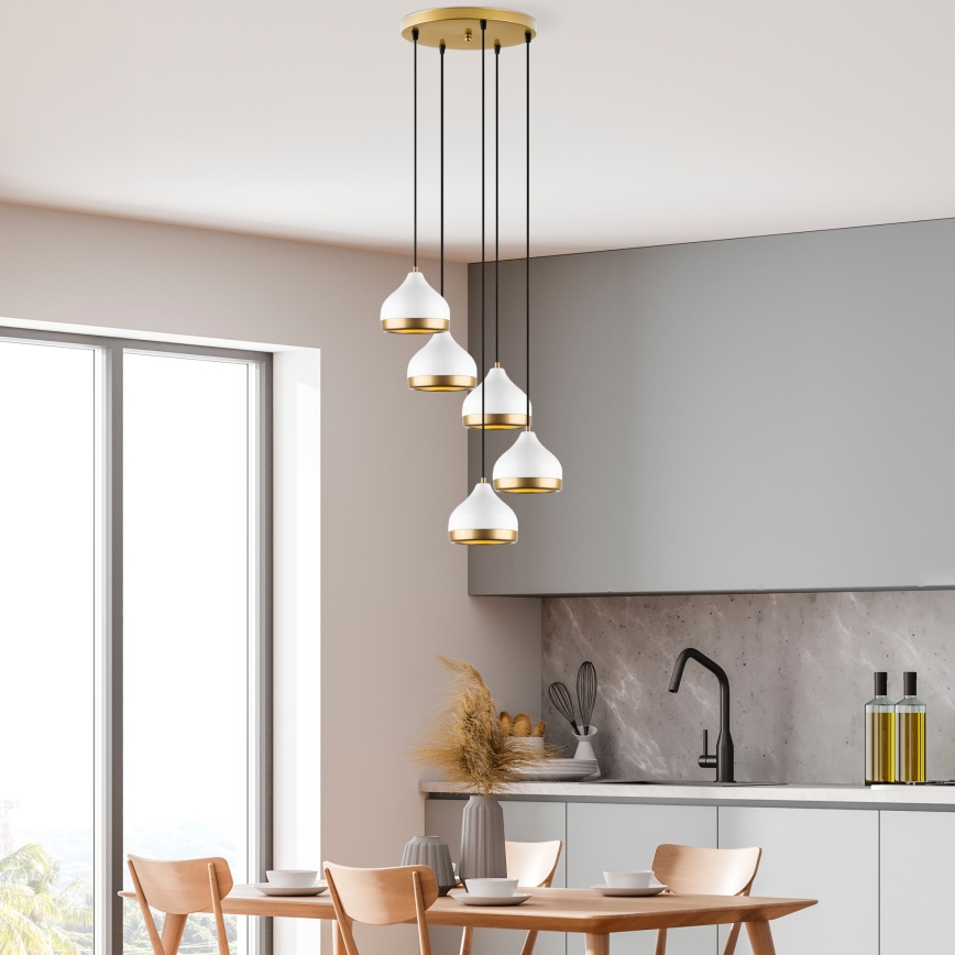 Hängeleuchte YILDO 5xE27/40W/230V weiß/golden