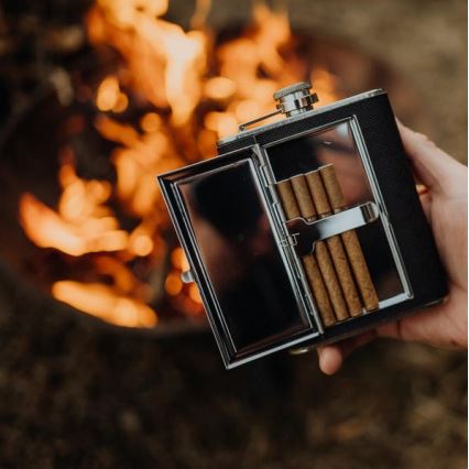 Hip flask mit cigar Tasche 175 ml schwarz