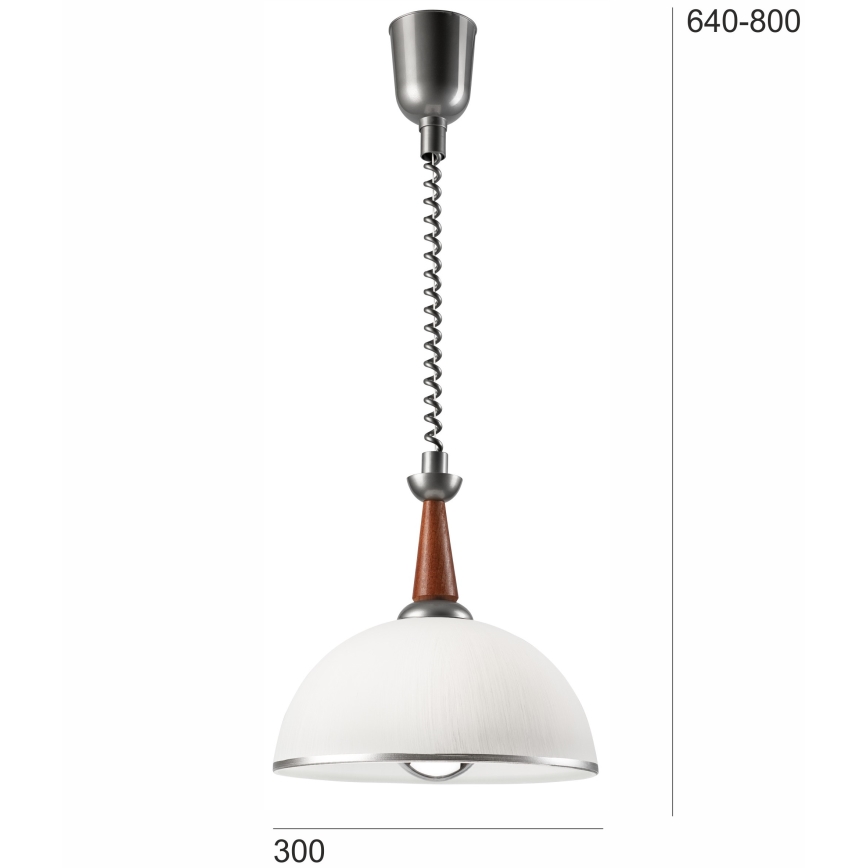 Höhenverstellbare Hängeleuchte CHIARA 1xE27/60W/230V silbern/braun/Buche