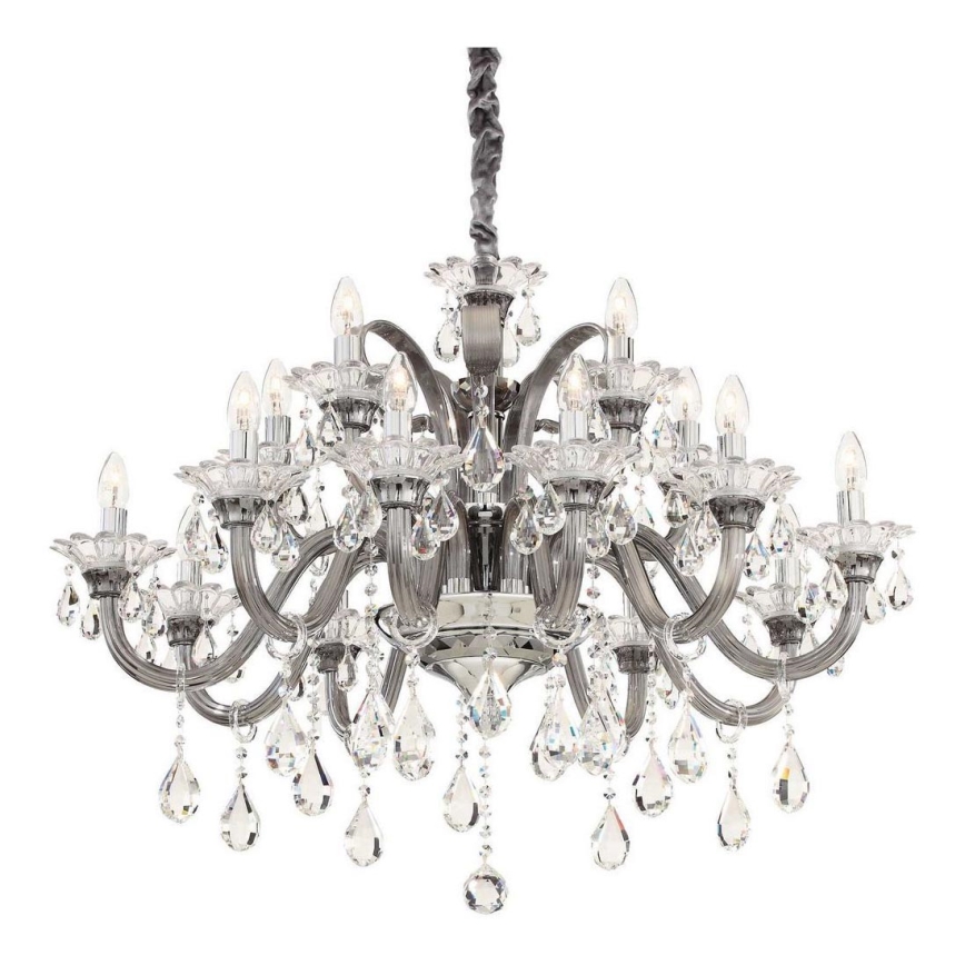 Ideal Lux - Kristall-Kronleuchter an Kette COLOSSAL 15xE14/40W/230V d 95 cm grau/glänzendes Chrom