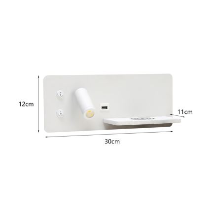 Immax 08285L - LED Wandleuchte mit Regal, USB-Anschluss und kabelloser Ladefunktion Be PREPARE LED/3W/230V + LED/3W weiß