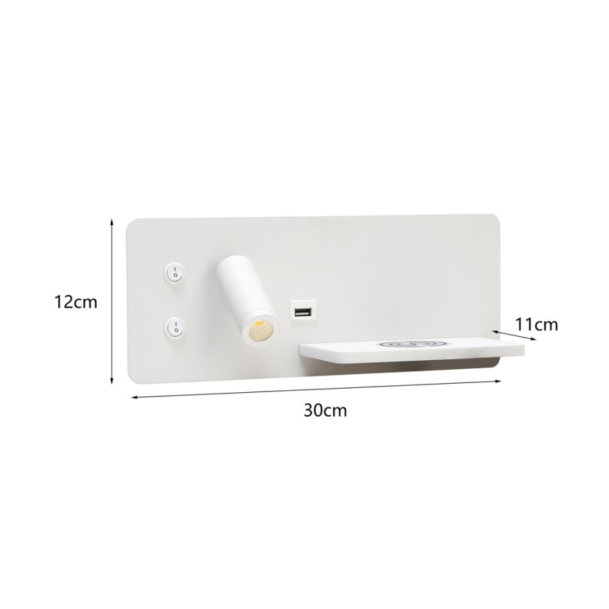 Immax 08285L - LED Wandleuchte mit Regal, USB-Anschluss und kabelloser Ladefunktion Be PREPARE LED/3W/230V + LED/3W weiß