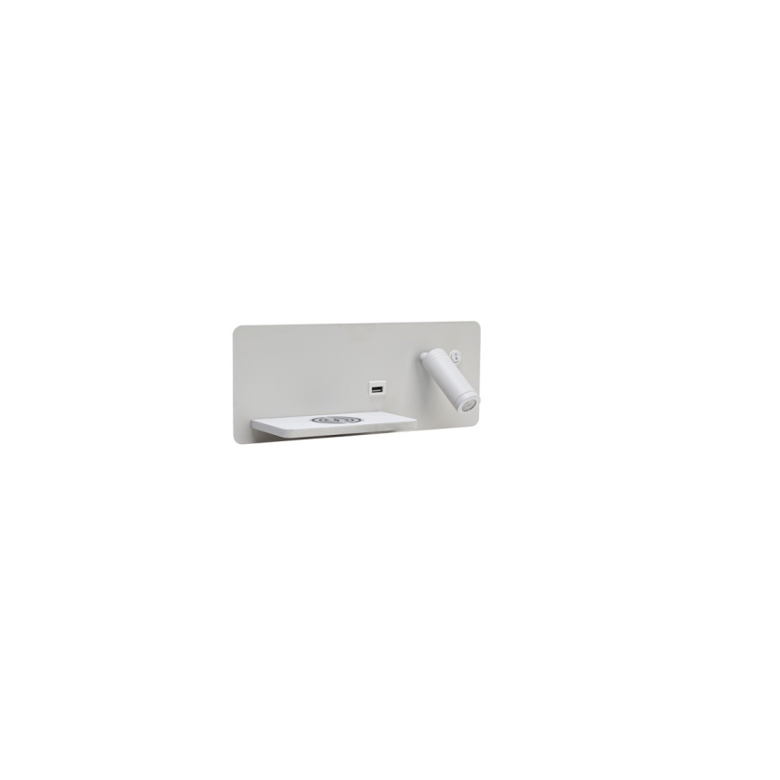 Immax 08286L - LED Wandleuchte mit Regal, USB-Anschluss und kabelloser Ladefunktion Be PREPARE LED/3W/230V + LED/3W weiß