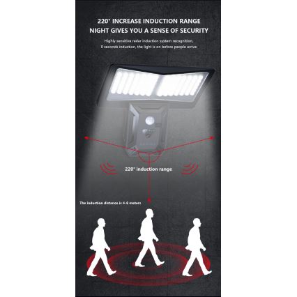LED-Solarwandleuchte mit Sensor LED/2,6W/5,5V IP65 1800 mAh schwarz