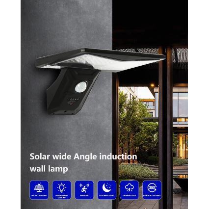 LED-Solarwandleuchte mit Sensor LED/2,6W/5,5V IP65 1800 mAh schwarz