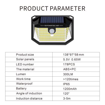 LED-Solarwandleuchte mit Sensor LED/4W/5,5V IP65 1200 mAh