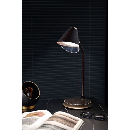 LED dimmbare Tischlampe mit kabelloser Ladefunktion FINCH LED/9W/12/230V braun/gold
