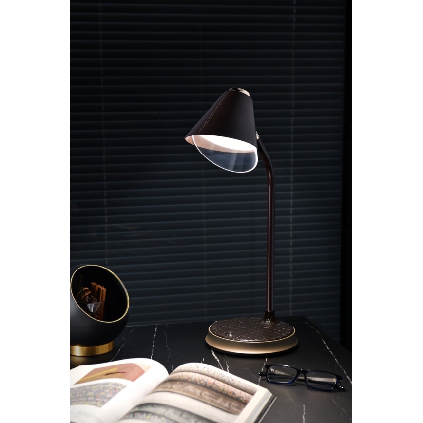 LED dimmbare Tischlampe mit kabelloser Ladefunktion FINCH LED/9W/12/230V braun/gold
