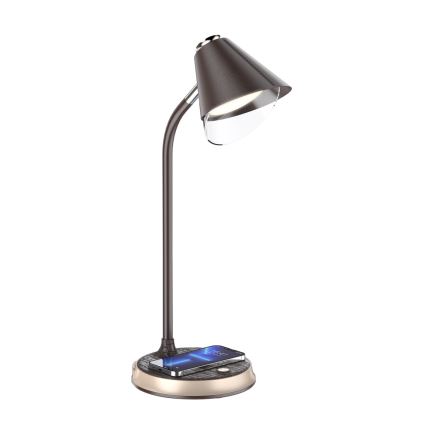LED dimmbare Tischlampe mit kabelloser Ladefunktion FINCH LED/9W/12/230V braun/gold