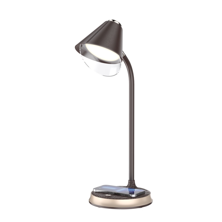 LED dimmbare Tischlampe mit kabelloser Ladefunktion FINCH LED/9W/12/230V braun/gold