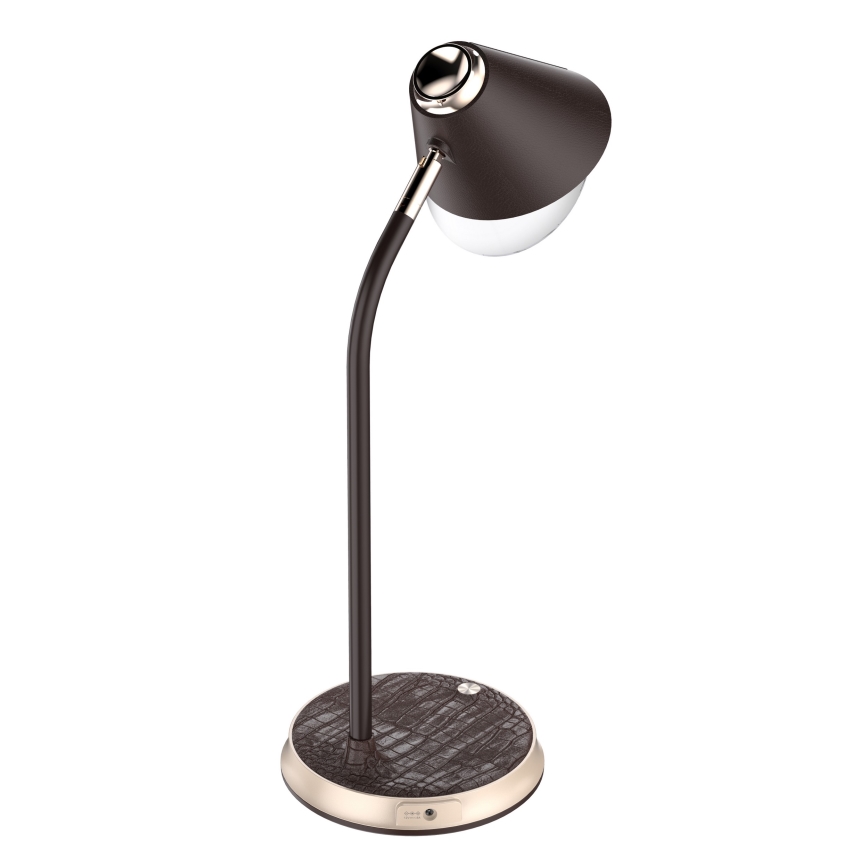 LED dimmbare Tischlampe mit kabelloser Ladefunktion FINCH LED/9W/12/230V braun/gold
