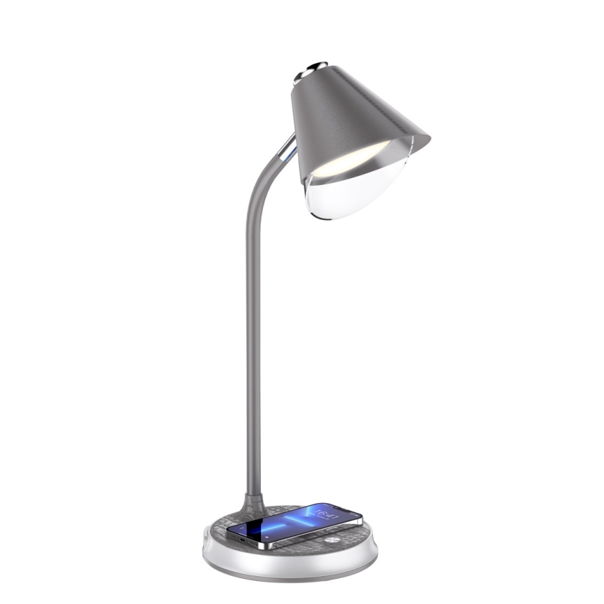 LED dimmbare Tischlampe mit kabelloser Ladefunktion FINCH LED/9W/12/230V grau/glänzender Chrom