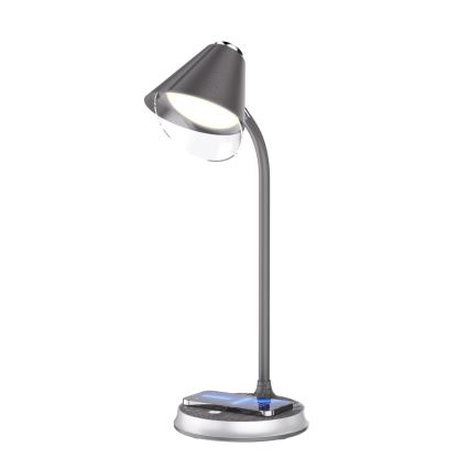 LED dimmbare Tischlampe mit kabelloser Ladefunktion FINCH LED/9W/12/230V grau/glänzender Chrom