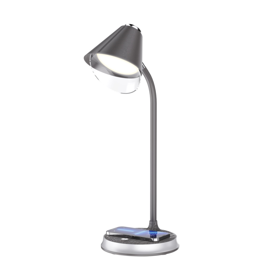 LED dimmbare Tischlampe mit kabelloser Ladefunktion FINCH LED/9W/12/230V grau/glänzender Chrom