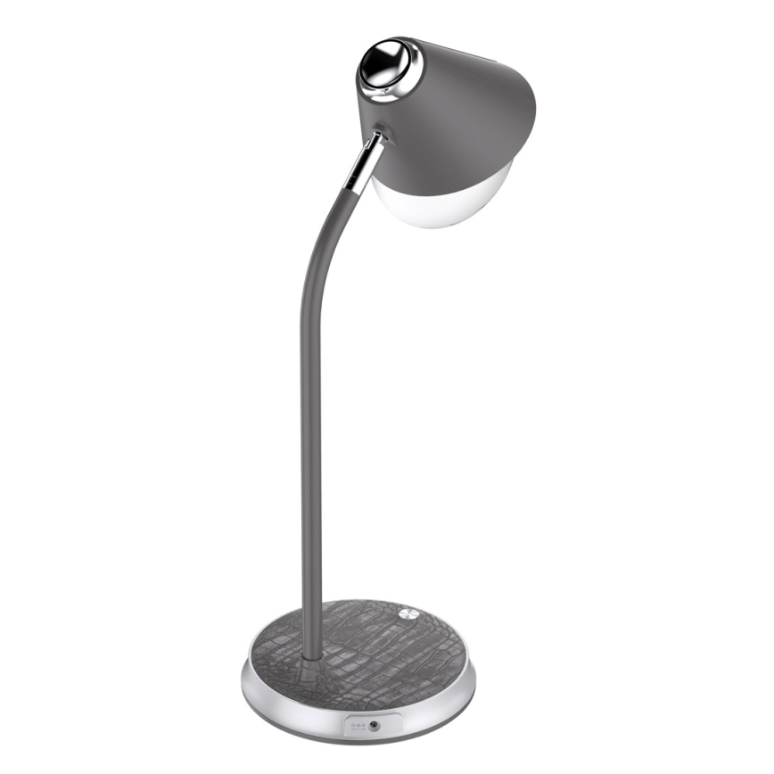 LED dimmbare Tischlampe mit kabelloser Ladefunktion FINCH LED/9W/12/230V grau/glänzender Chrom