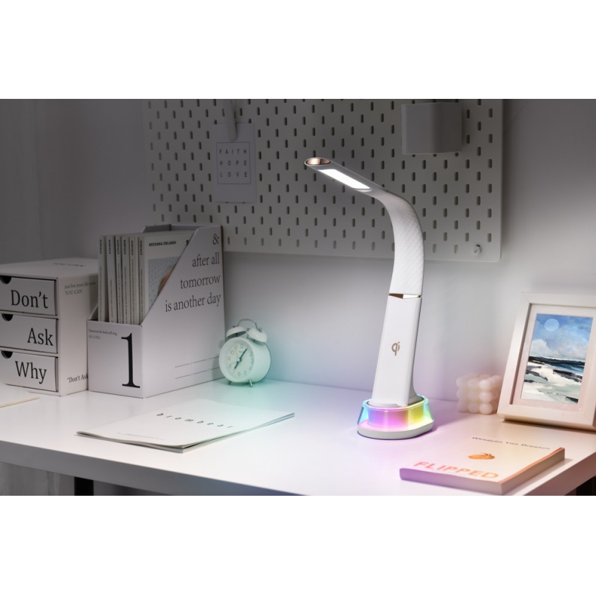 LED RGB dimmbare Tischlampe mit kabelloser Ladefunktion CORELLA LED/7W/12/230V weiß