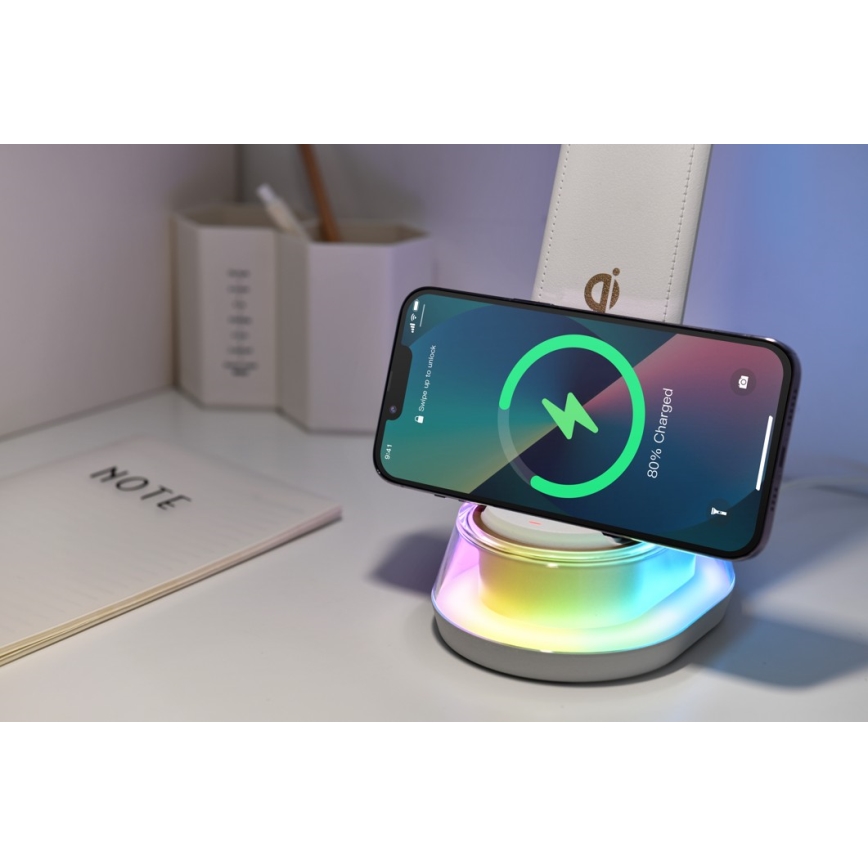 LED RGB dimmbare Tischlampe mit kabelloser Ladefunktion CORELLA LED/7W/12/230V weiß