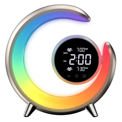 LED RGBW dimmbare Tischlampe mit Wecker PEACOCK LED/20W/5V USB
