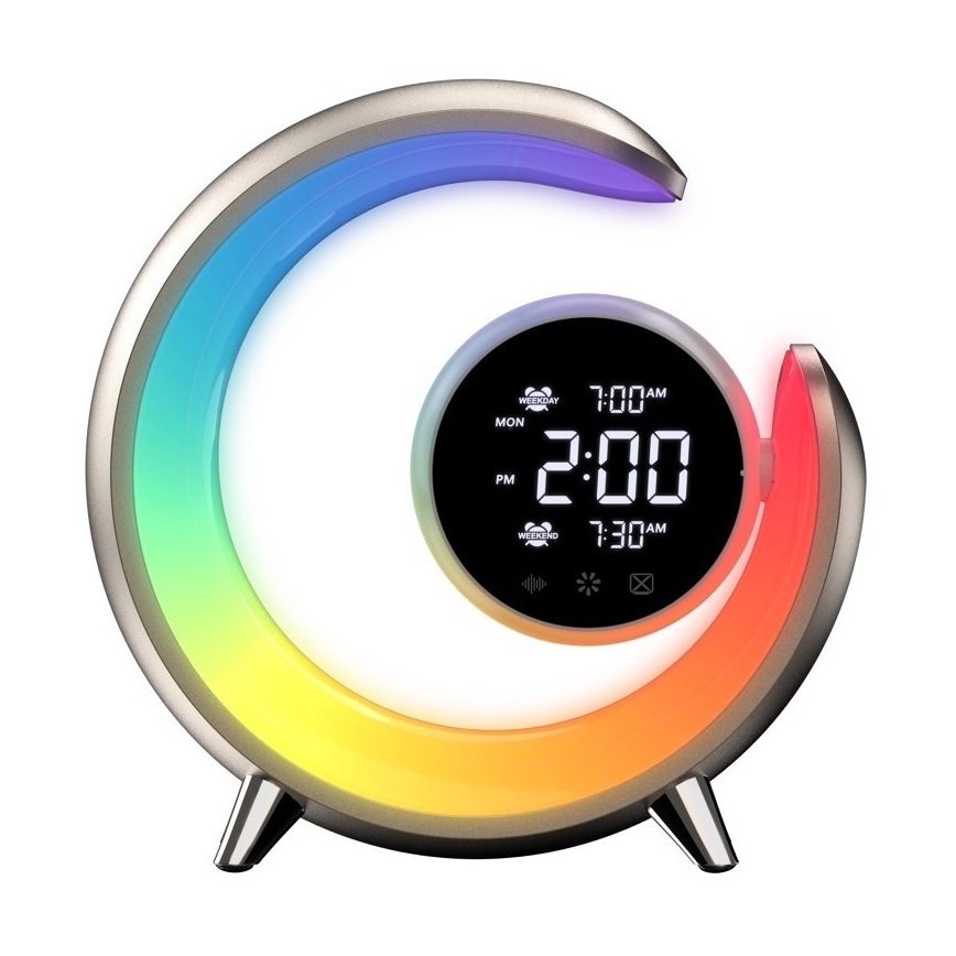 LED RGBW dimmbare Tischlampe mit Wecker PEACOCK LED/20W/5V USB