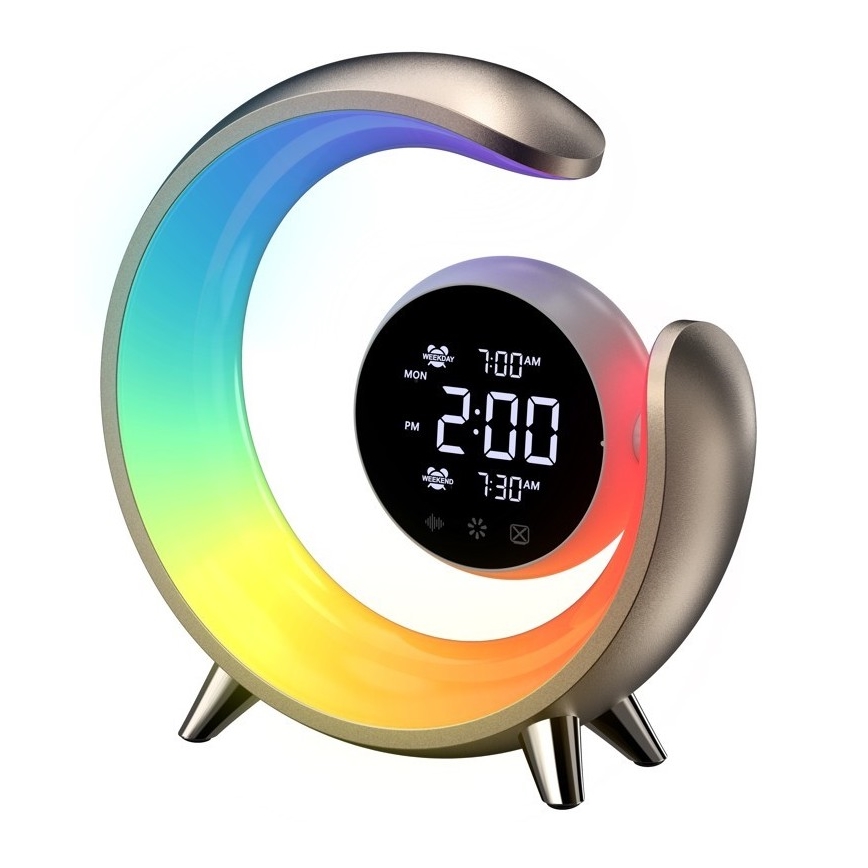 LED RGBW dimmbare Tischlampe mit Wecker PEACOCK LED/20W/5V USB