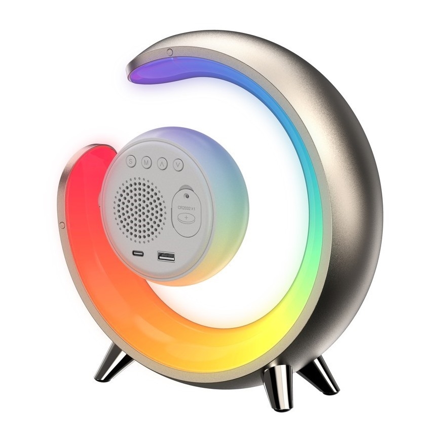 LED RGBW dimmbare Tischlampe mit Wecker PEACOCK LED/20W/5V USB