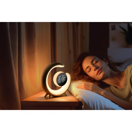 LED RGBW dimmbare Tischlampe mit Wecker LED/20W/5V USB silber