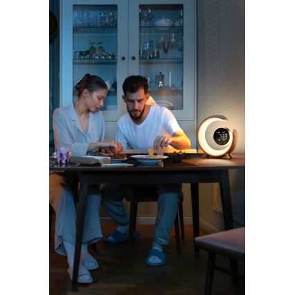 LED RGBW dimmbare Tischlampe mit Wecker LED/20W/5V USB silber