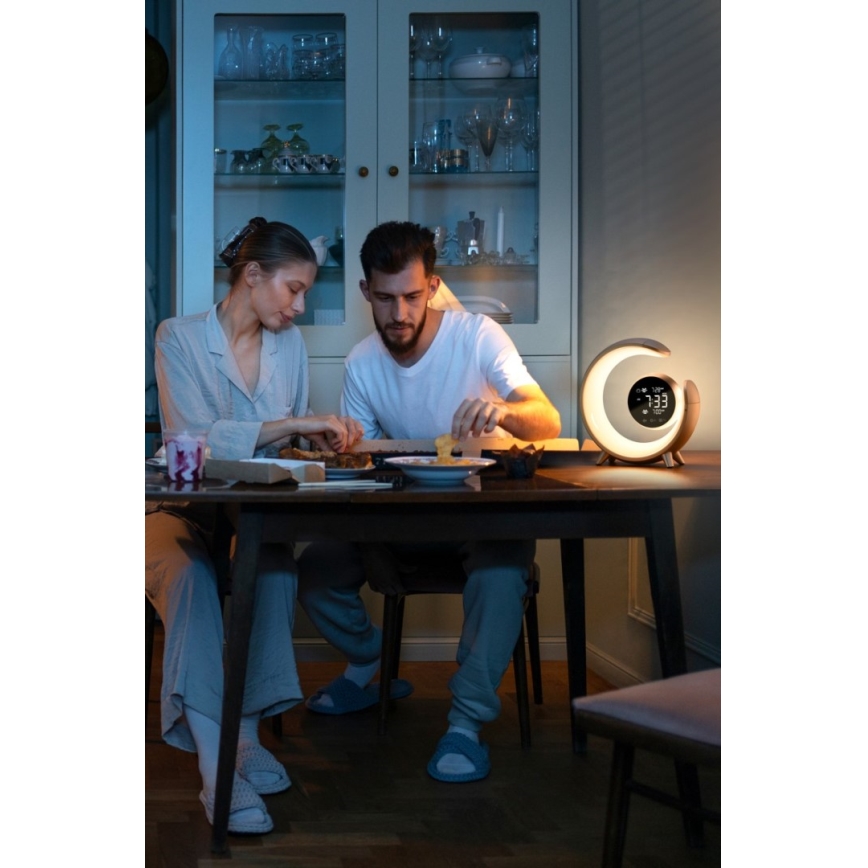 LED RGBW dimmbare Tischlampe mit Wecker LED/20W/5V USB silber