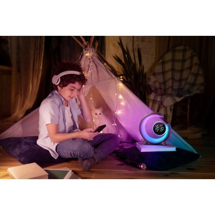 LED RGBW dimmbare Tischlampe mit Wecker LED/20W/5V USB silber