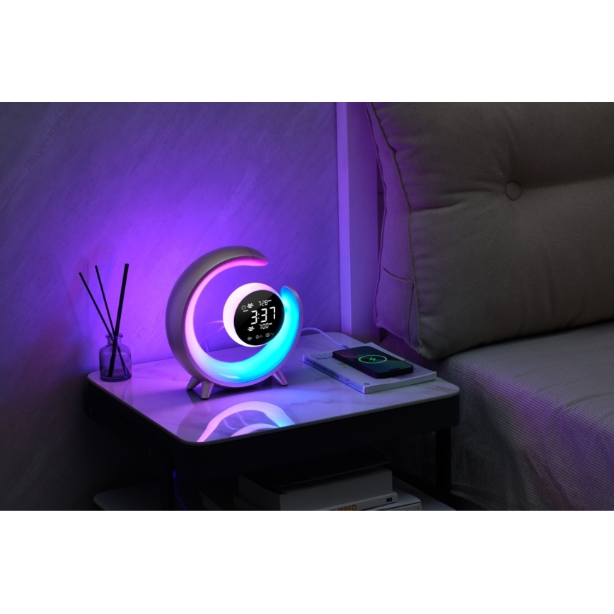 LED RGBW dimmbare Tischlampe mit Wecker LED/20W/5V USB silber