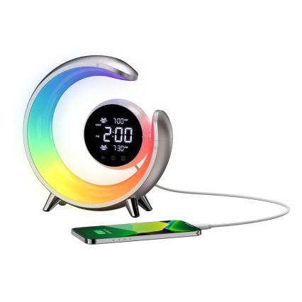 LED RGBW dimmbare Tischlampe mit Wecker LED/20W/5V USB silber