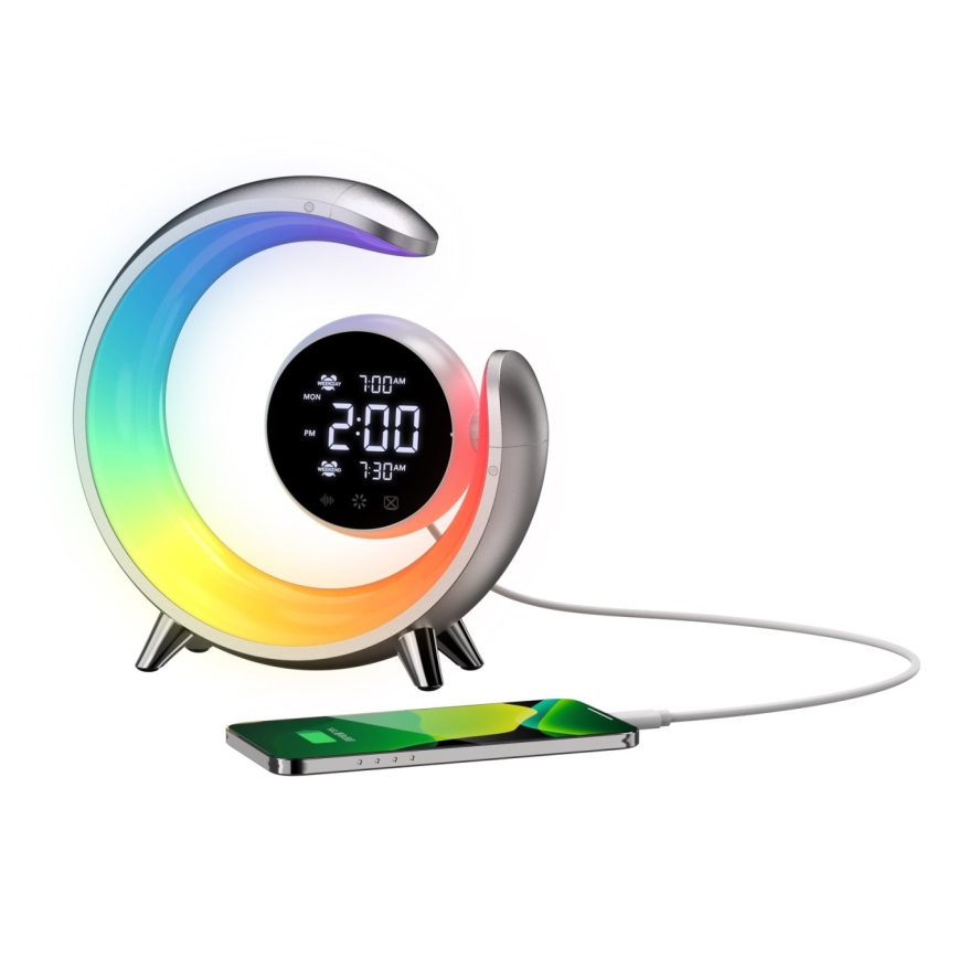 LED RGBW dimmbare Tischlampe mit Wecker LED/20W/5V USB silber