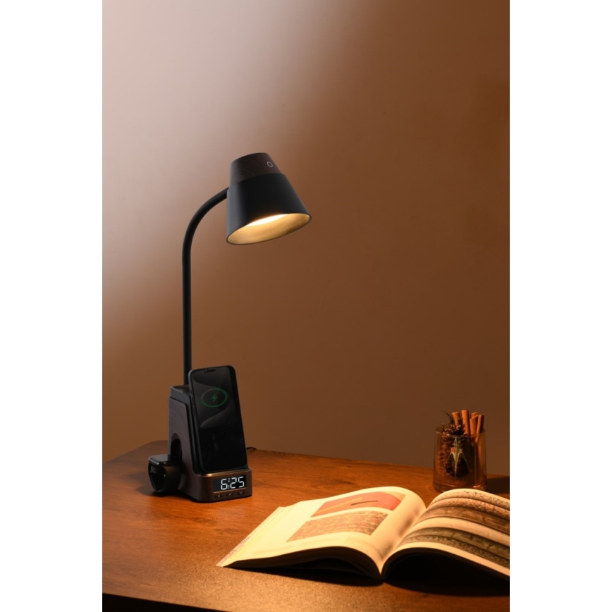 LED+CCT dimmbare Tischlampe mit kabellosem QI-Ladepad IDEAL LED/8W/230V 2700/4000/5000K braun