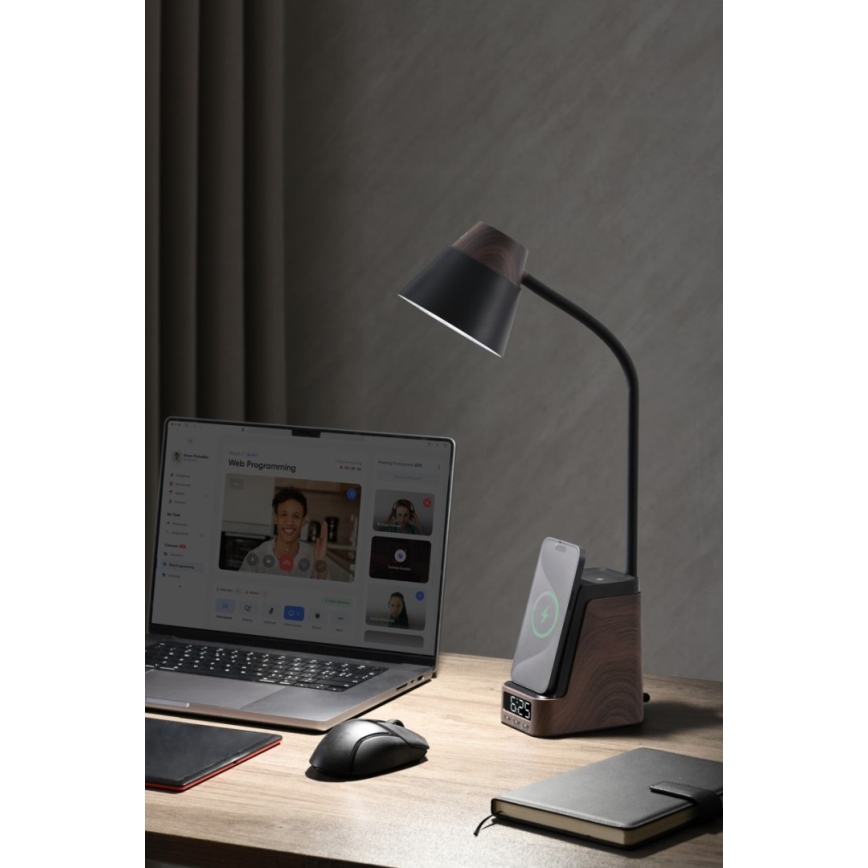 LED+CCT dimmbare Tischlampe mit kabellosem QI-Ladepad IDEAL LED/8W/230V 2700/4000/5000K braun