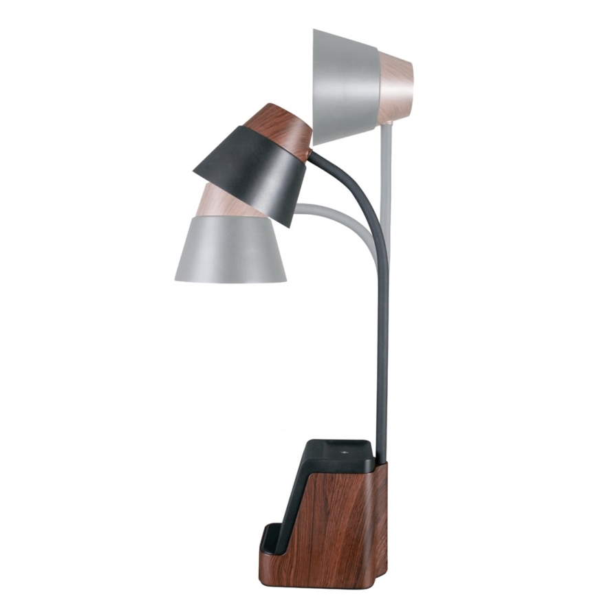 LED+CCT dimmbare Tischlampe mit kabellosem QI-Ladepad IDEAL LED/8W/230V 2700/4000/5000K braun