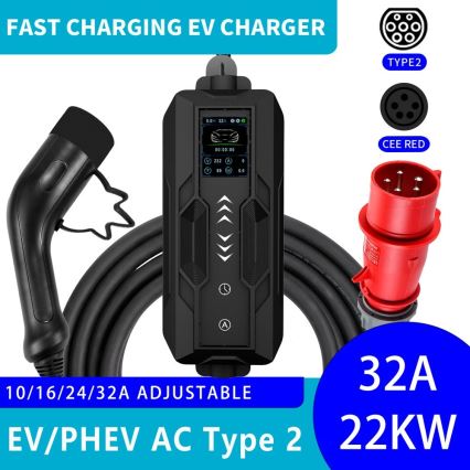 Immax - Tragbare Ladestation für Elektrofahrzeuge AC Typ 2 32A/380V 22kW 5m mit Tasche