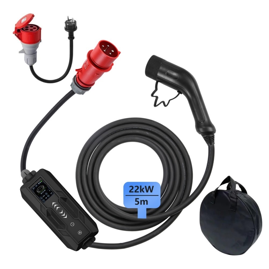 Immax - Tragbare Ladestation für Elektrofahrzeuge AC Typ 2 32A/380V 22kW 5m mit Tasche