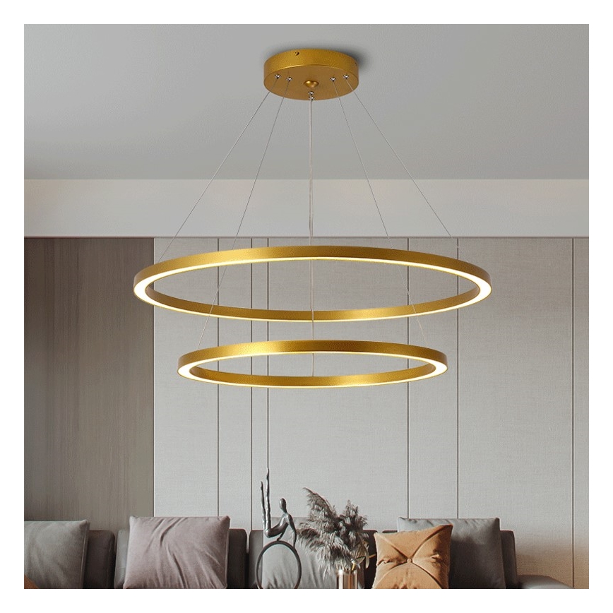 Immax NEO 07159-G80-60 – Dimmbare LED-Hängeleuchte an Schnur FINO LED/93W/230V Tuya golden + Fernbedienung