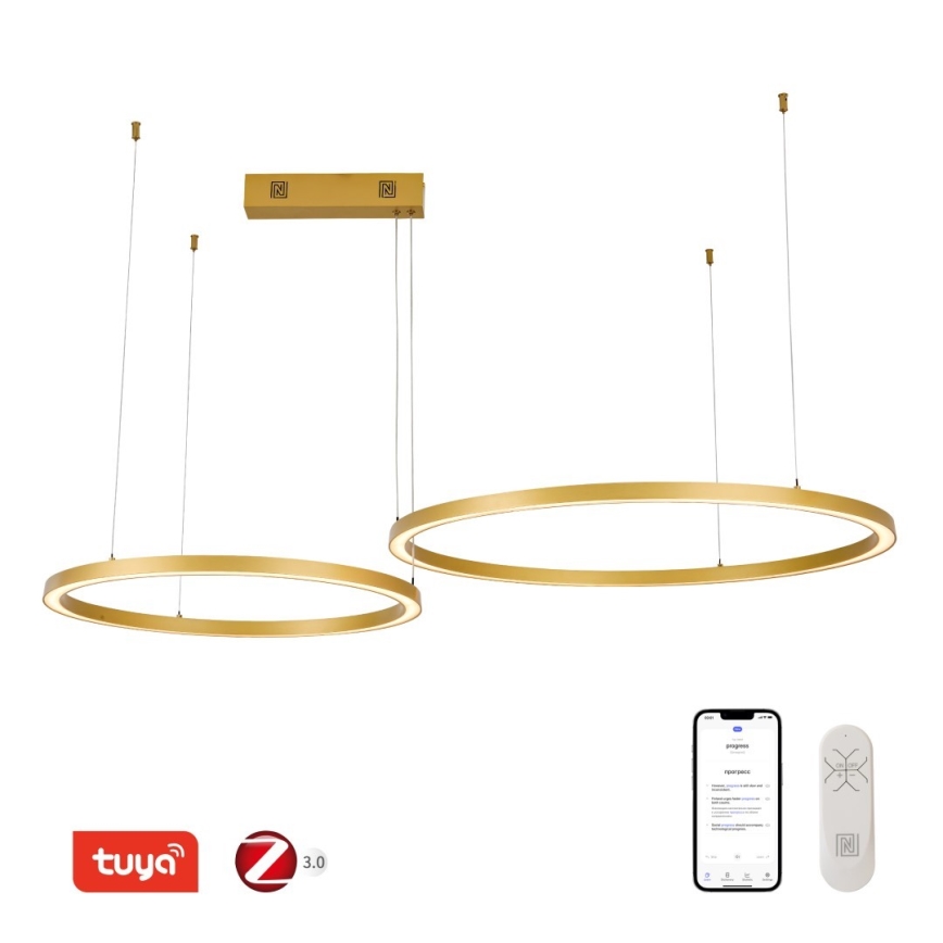 Immax NEO 07218L - Dimmbare LED-Hängeleuchte an Schnur FINO LED/93W/230V 60/80cm golden Tuya + Fernbedienung