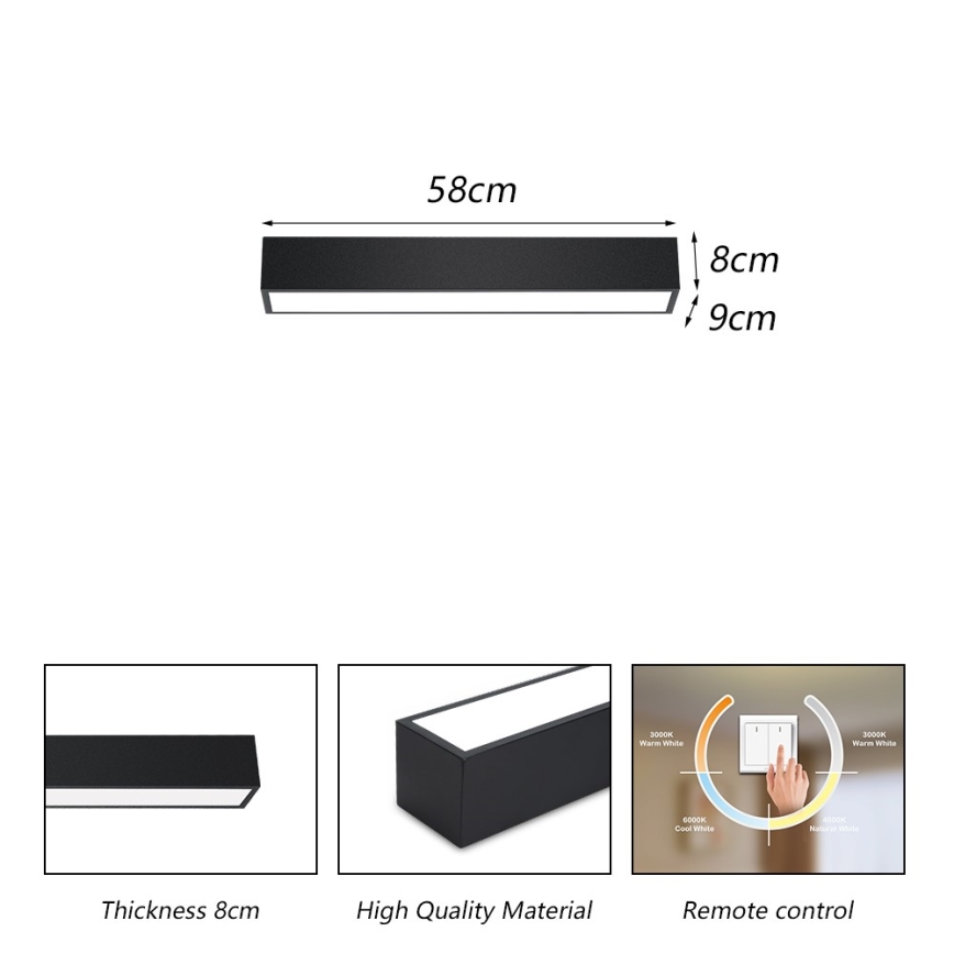Immax NEO 07254L - Dimmbare LED-Deckenleuchte NEO LITE LUNGO LED/20W/230V 3000-6000K Wi-Fi Tuya schwarz + Fernbedienung