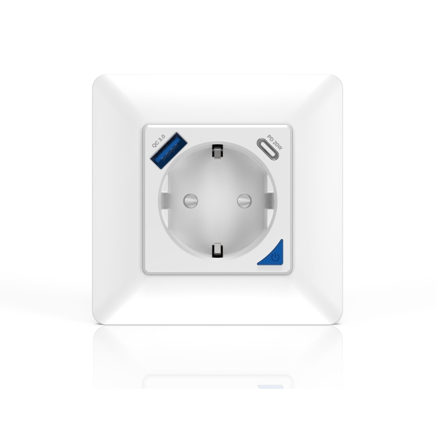 Immax NEO 07801L - Intelligente Steckdose 16A/230V + 1x USB-A + 1x USB-C Tuya SCHUKO
