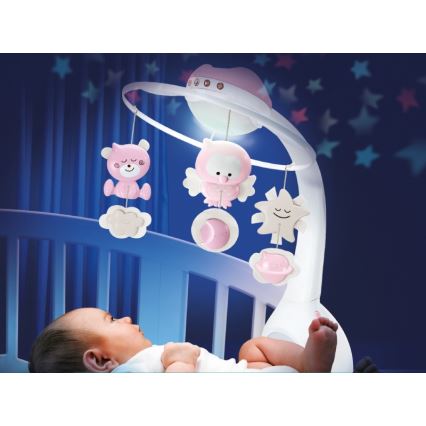 Infantino - Kinderbett-Mobile mit Melodie und Projektor 3in1 3xAAA rosa