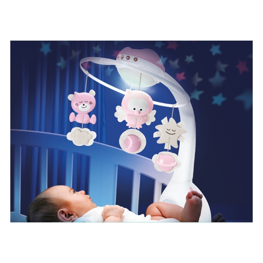 Infantino - Kinderbett-Mobile mit Melodie und Projektor 3in1 3xAAA rosa