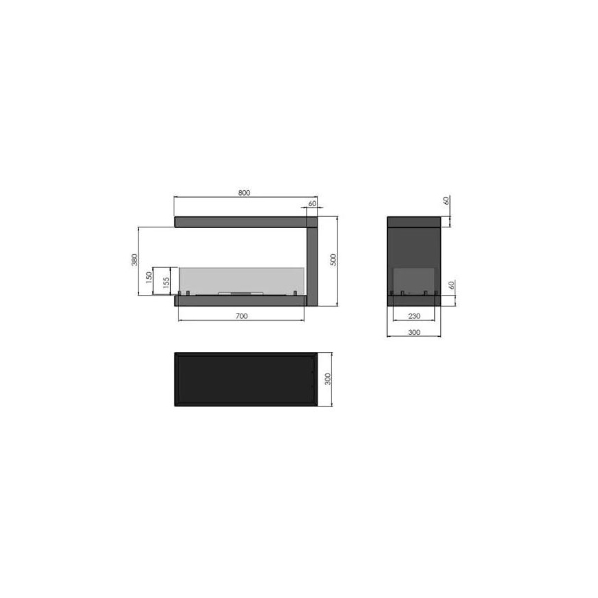 InFire – BIO-Eckkamin 80x50 cm 3kW bifazial