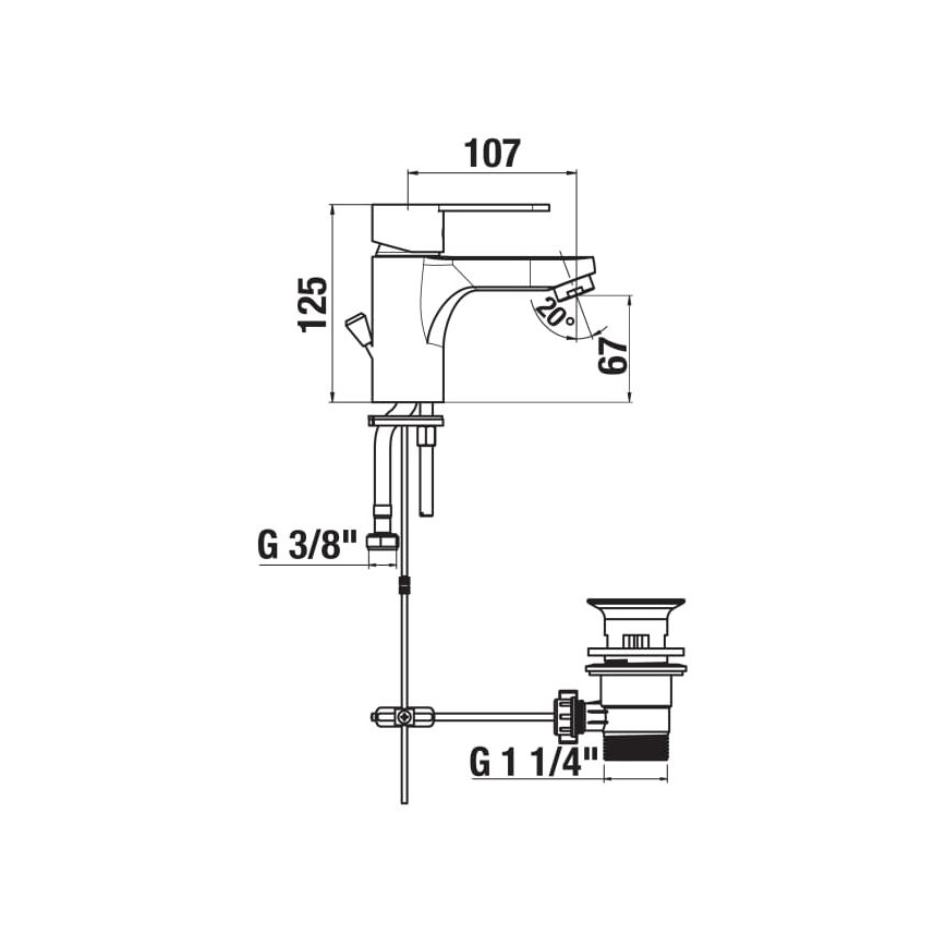 JIKA H3111Z10041111 - Waschbeckenarmatur + Ablauf mit Überlauf LYRA 12,5 cm glänzendes Chrom