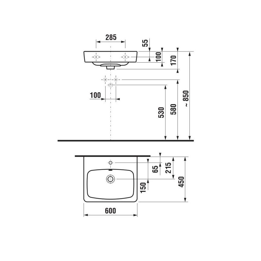 JIKA H8103820001041 - Wandhängendes Waschbecken LYRA 60x45 cm Keramik/weiß