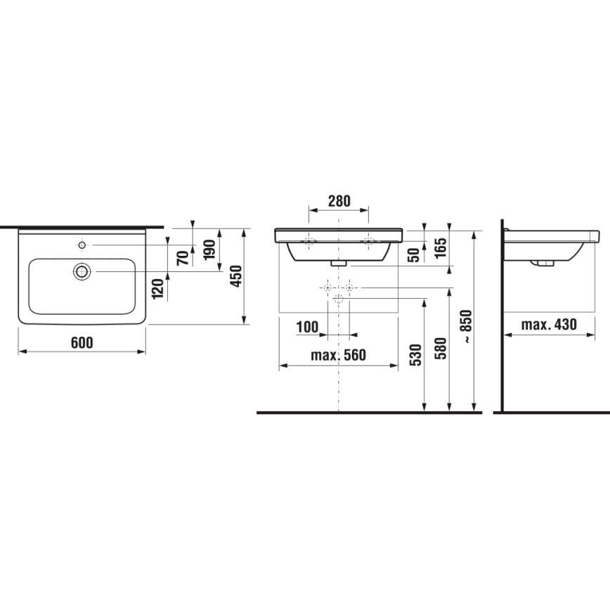 JIKA H8104230001041 - Wandhängendes Waschbecken CUBITO 60x45 cm Keramik/weiß