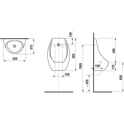 JIKA H8411010004871 - Urinal mit Sensor DOMINO 24V, Rückwasseranschluss, Rückabfluss, Keramik/Weiß