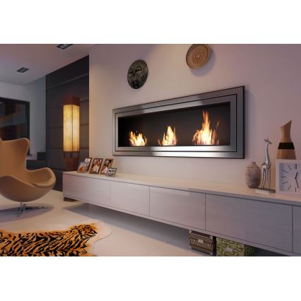 Kratki - Eingebauter BIO-Kamin 65x180 cm 3x2,5 kW glänzender Chrom