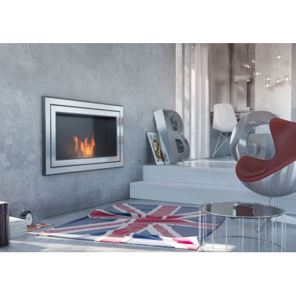 Kratki - Eingebauter BIO-Kamin 65x180 cm 3x2,5 kW glänzender Chrom